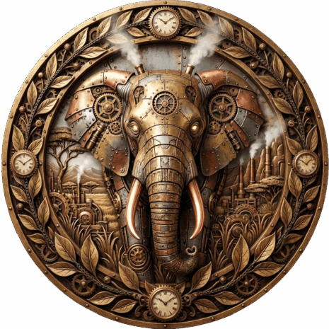 อาร์มติดเสื้อลายช้างจักรกล Steampunk 3D