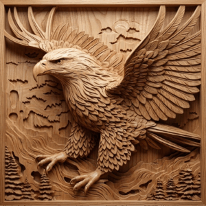 อาร์ม 3D ลายนกอินทรีแกะสลักไม้ทรงพลัง