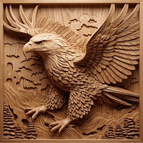 อาร์ม 3D ลายนกอินทรีแกะสลักไม้ทรงพลัง