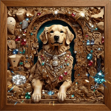 อาร์ม 3D โกลเด้นรีทรีฟเวอร์ประดับเพชรสุดหรู