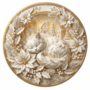 3D Patch แมวหลับธีมคริสต์มาสทองหรู