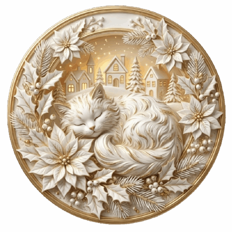 3D Patch แมวหลับธีมคริสต์มาสทองหรู