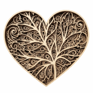 3D Patch หัวใจพฤกษาศิลป์ลายไม้