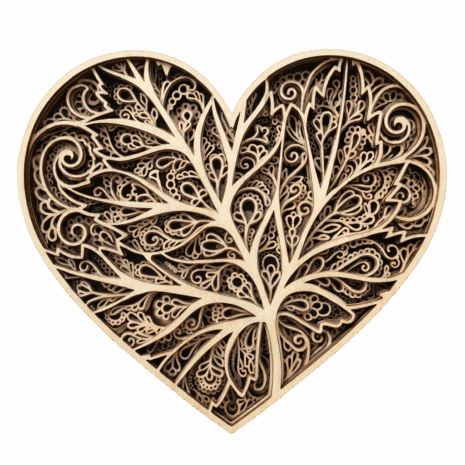 3D Patch หัวใจพฤกษาศิลป์ลายไม้