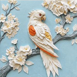 3D Patch นกคอกคาทูขาวท่ามกลางดอกไม้