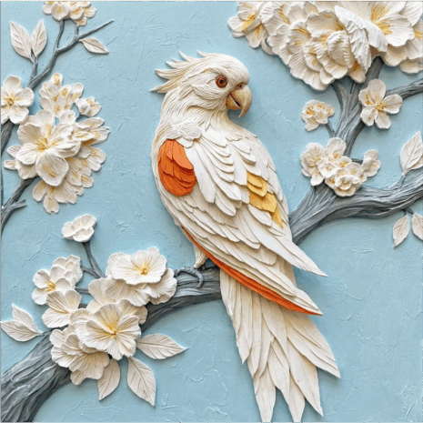 3D Patch นกคอกคาทูขาวท่ามกลางดอกไม้