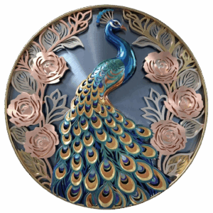 อาร์ม 3D นกยูงทองคู่กุหลาบ หรูหราพรีเมียม