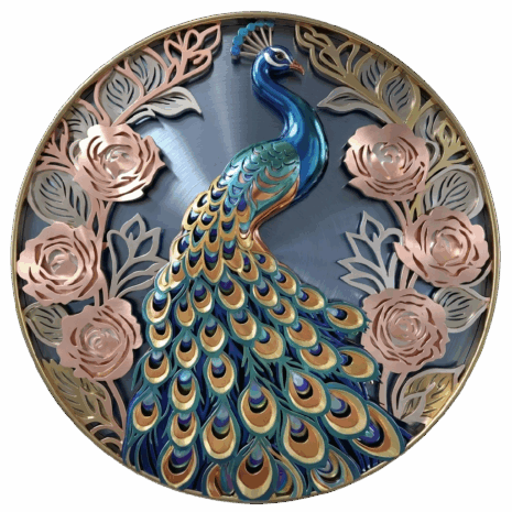 อาร์ม 3D นกยูงทองคู่กุหลาบ หรูหราพรีเมียม