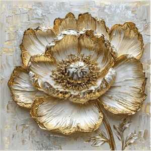 3D Patch ดอกโบตั๋นทองคำขาว งานศิลป์หรูหรา