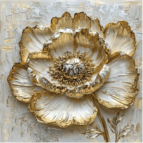 3D Patch ดอกโบตั๋นทองคำขาว งานศิลป์หรูหรา