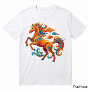 เสื้อยืดลายม้ามงคล กราฟิกสีสันสดใส