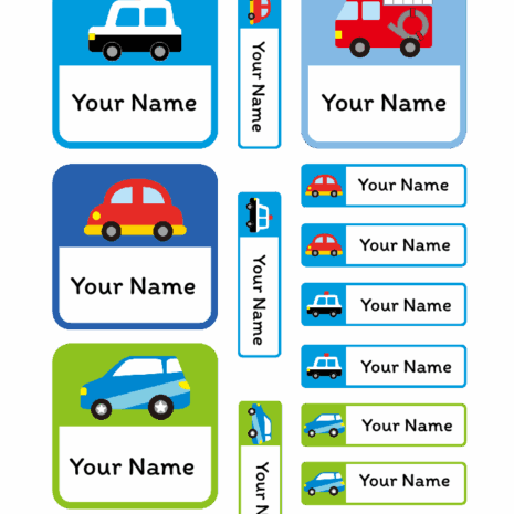 สติกเกอร์ป้ายชื่อลายรถน่ารัก ใส่ชื่อได้ ทั้งภาษาไทย หรืออังกฤษ