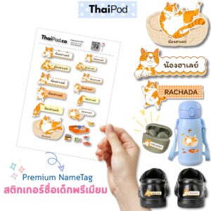 Premium NameTag สติกเกอร์ชื่อเด็ก UV DTF นูน วาว กันน้ำ ติดรองเท้า ขวดน้ำ กล่องข้าว ของใช้ไปโรงเรียน ลาย Orang cat set 02