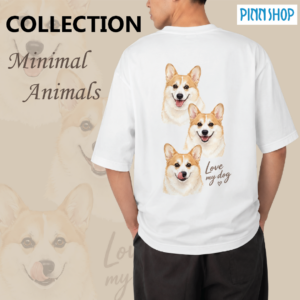 เสื้อยืดพิมพ์ลาย Minimal Animals สามารถ Custom เปลี่ยนเป็นรูปหน้าสัตว์เลี้ยงของเราได้