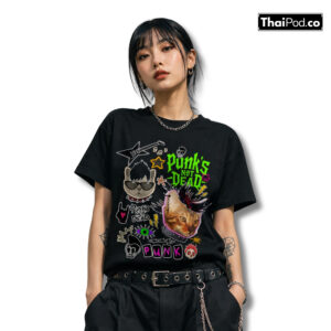 เสื้อยืดผ้า Cotton 32 พิมพ์ลาย CAT PUNK (แมวพังก์)