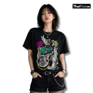เสื้อยืดผ้า Cotton 32 พิมพ์ลาย CAT ROCK (แมวร็อก)